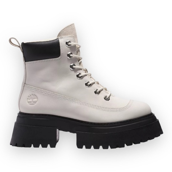NEW Timberland SKY 6 Inch Lace Up‎ Platform Boots White Nubuck Size 8 Leather - Picture 3 of 10